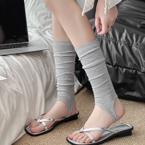 Summer and Spring Thin Knit Ballet Style Ankle Piling Socks, Solid Color Slimming Leg Socks, Double-Needle Long Calf Protection Socks