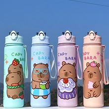 2025新款跨境批发可爱卡通图案卡皮巴拉塑料杯高颜值带吸管太空杯