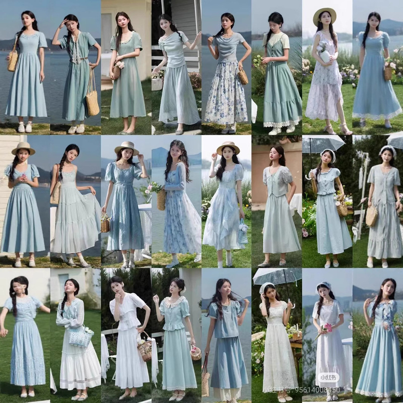 2025 New Summer Style Mori Girl Fresh and Sweet Princess Dress French Floral Skirt Brand Women's Clothing Wholesale Supply