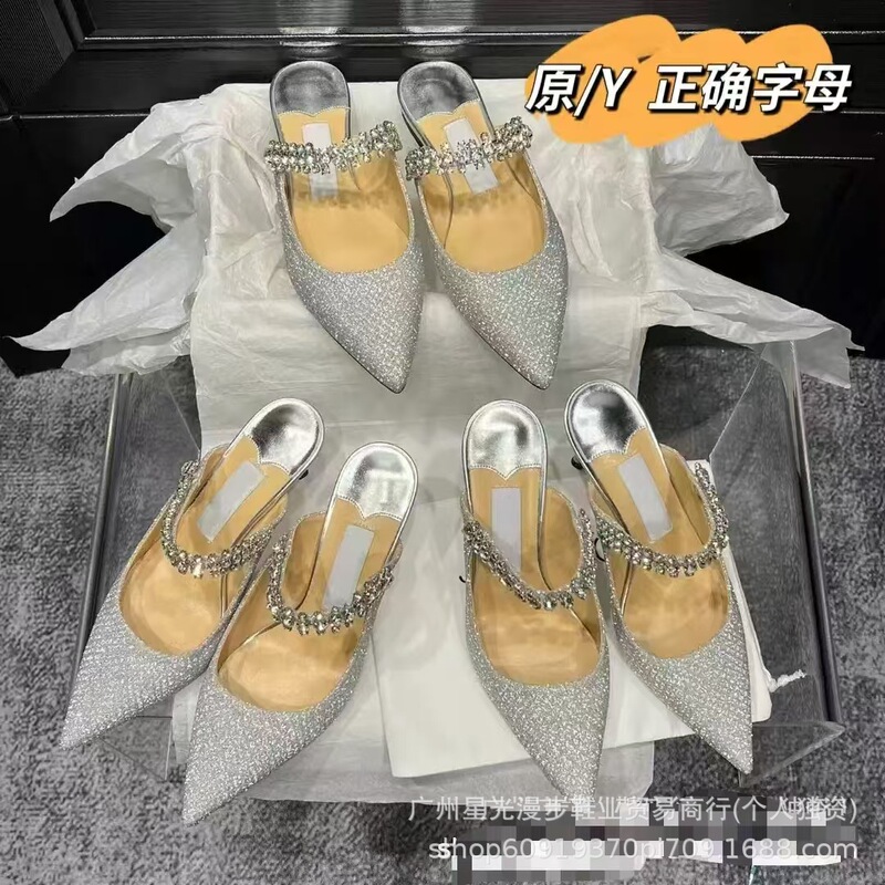 Foreign Trade 2025 Original Summer New Style Rhinestone One-Line Shiny Stiletto Half-Support Elegant Versatile Princess Style Factory