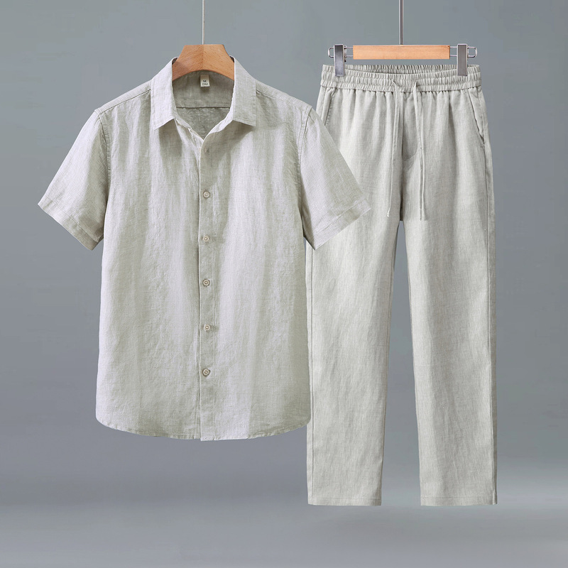 935+3042+3046 Pure Linen Short-Sleeved Shirt Casual Pants Men's Simple Summer Thin Casual Suit 935+3042+3046 Pure Linen Short-Sleeved Shirt Casual Pants Men's Simple Summer Thin Casual Suit