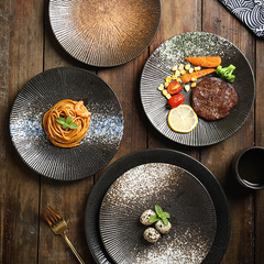 日本式のシンプルな円形の陶磁器の皿の家庭用創意ステーキの食事の皿のパスタの線の平盤のレストランの食器の卸売り