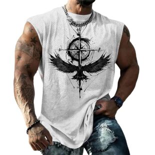 2025 AliExpress Explosions Sports Loose Vest Cross-border Foreign Trade New 3D Printing Short-sleeved Men's Imitation Cotton Vest