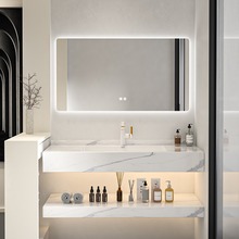 酒店风现代简约双层岩板无缝陶瓷盆一体盆浴室柜组合洗手台洗漱台