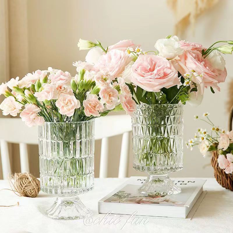 Moderno simple alivio de vidrio transparente de alta pierna florero de alta apariencia Internet celebridad hidropónico arreglo floral Decoración
