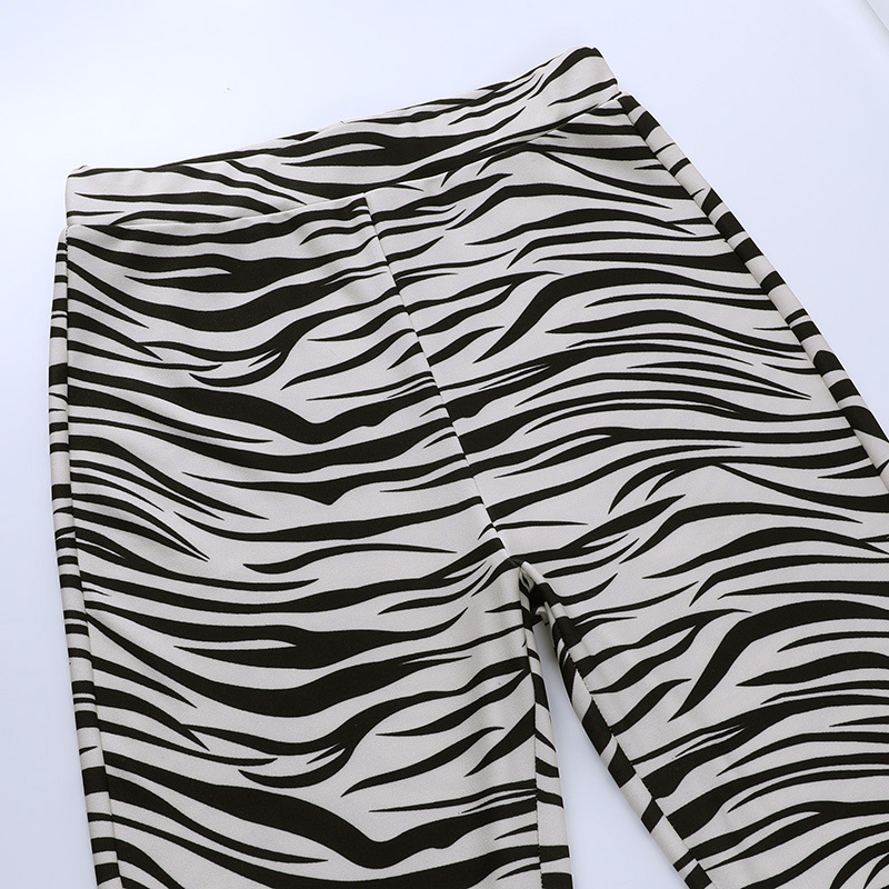 Zebra Pattern Mopping Split Women Trousers