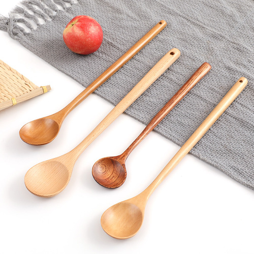 Kitchen cooking utensils 33cm extended handle soup spoon engraved wooden cooking mixing spoon Japanese and Korean long handle hot pot spoon