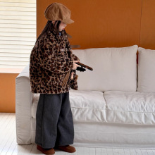 童装2025冬款儿童毛毛外套中童男女童豹纹保暖人造皮草女宝外套
