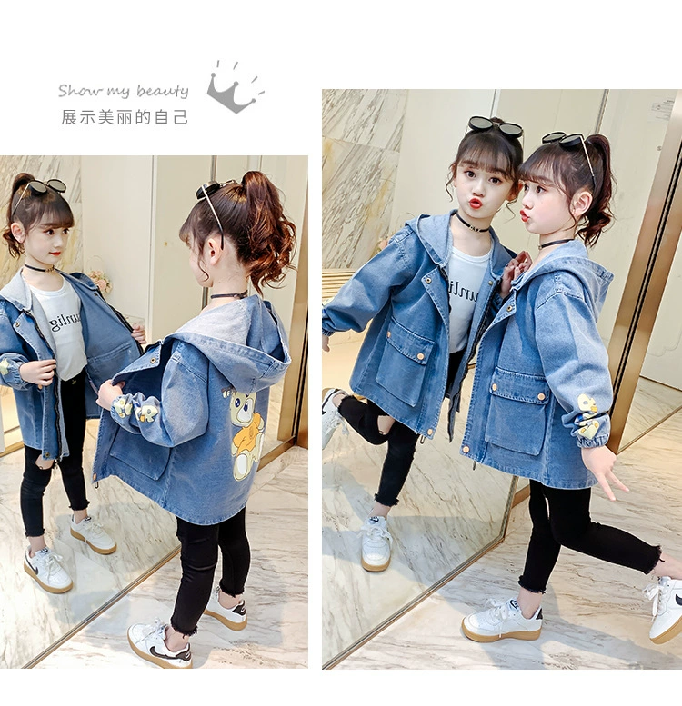 ice fishing coats Children's Clothes Girls Denim Jacket Fashion Style Hooded Tops Little Girls Spring and Autumn Tops Kids Jean Jackets for Girls denim jacket with fur