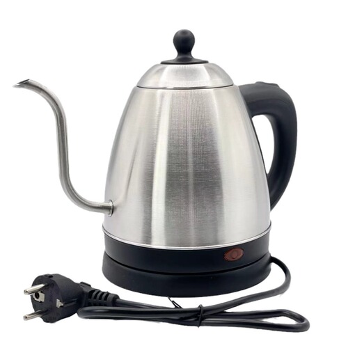 Electric stainless steel hand brewing kettle, gooseneck kettle, coffee pot, boiling kettle, coffee appliance, European plug with lid 1.2L