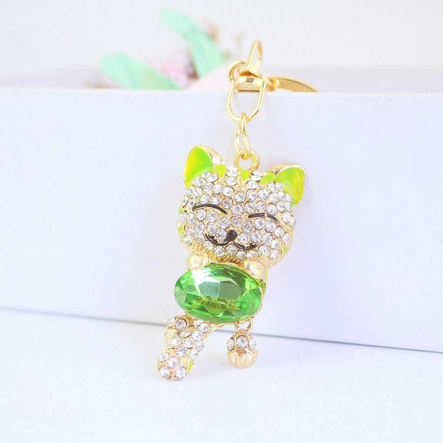 Llavero de gato de la suerte con incrustaciones de diamantes, colgante metálico para bolso de mujer, pequeño regalo encantador