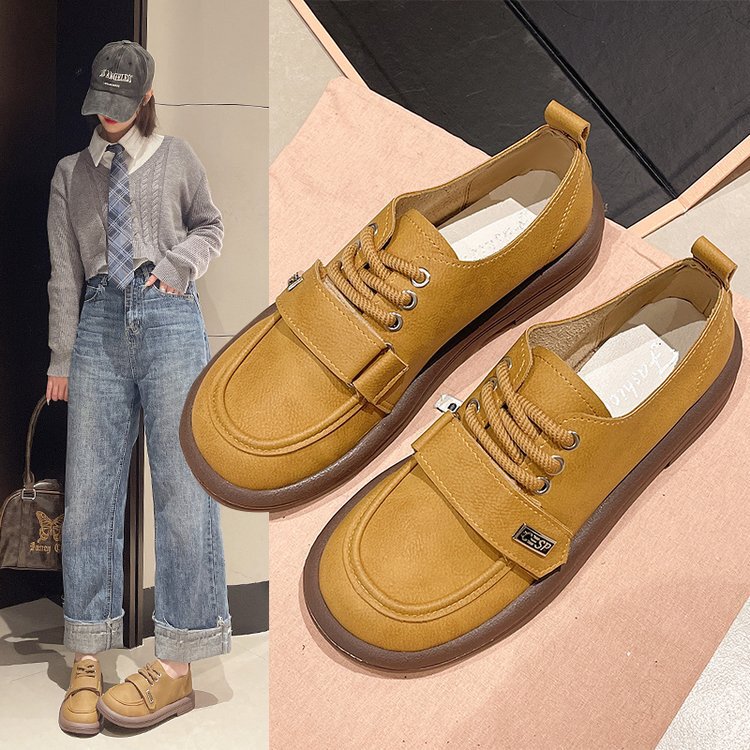Autumn Retro New Dress Not Tired Feet Mary Jane Shoes Fashion Lace-up All-match Birkenstocks Round Toe Small Leather Shoes for Women