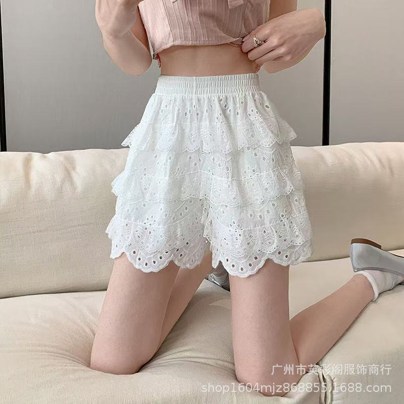Korean Chic Summer Lace Shorts for Women, High-Waisted, Loose, Slim and Versatile, A-Line Wide-Leg Casual Safety Leggings