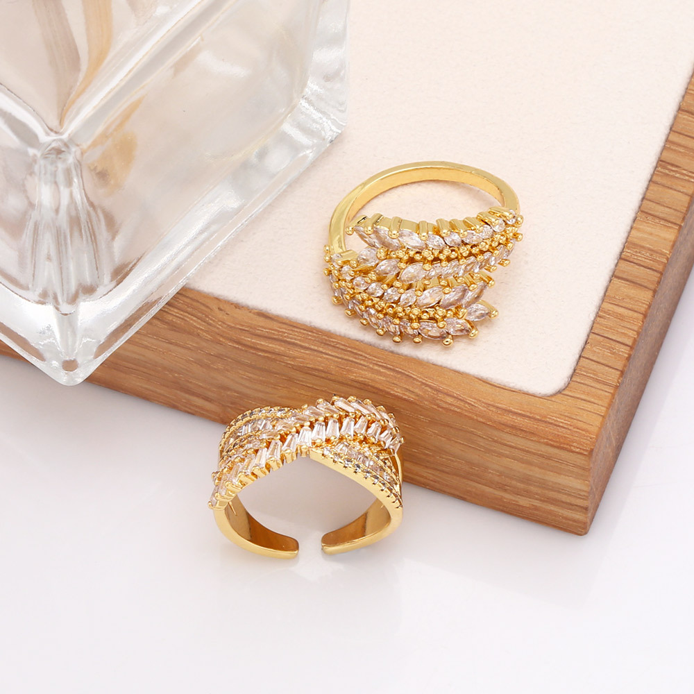 Fashion Solid Color Copper Open Ring Plating Inlay Zircon Copper Rings