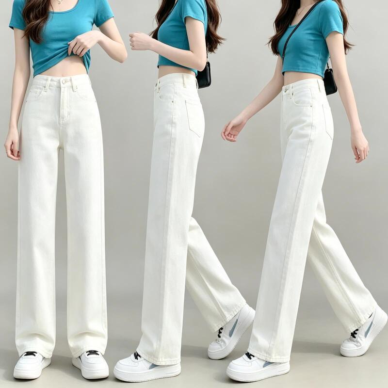 White Straight-Leg Jeans for Petite Women, High-Waisted, Wide-Leg, Slimming, Summer New Style, Loose Fit, Drapey Long Pants for Women