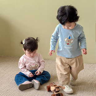 Children's Cartoon Bottoming Shirt 2025 New Autum Girls' Patch Bear T-Shirt Boys' Korean Style Autum Tops Trendy