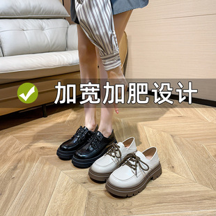 3568-1 chubby girl plus fat widened small leather shoes 2024 spring new single shoes lace-up loafers
