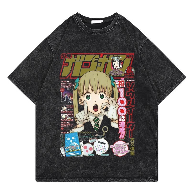 2025 Japanese Retro Anime Soul Eater Washed Printed T-shirt