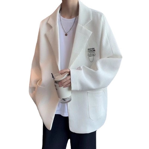 Men's Leisure Korean Style Hip-Hop Ins Suit Top Coat with Plaid Vest