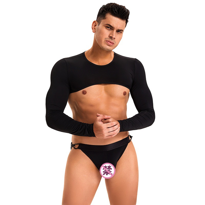 Spot Europa y América hombres sexuales interesantes ropa interior set hielo negro manga larga chaqueta corta exportación de comercio exterior transfronterizo
