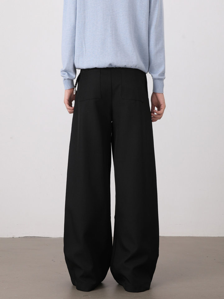 Quần tây nam casual dáng rộng ống suông xếp ly đôi chữ A vải rủ — Màu xám nhạt, màu đen