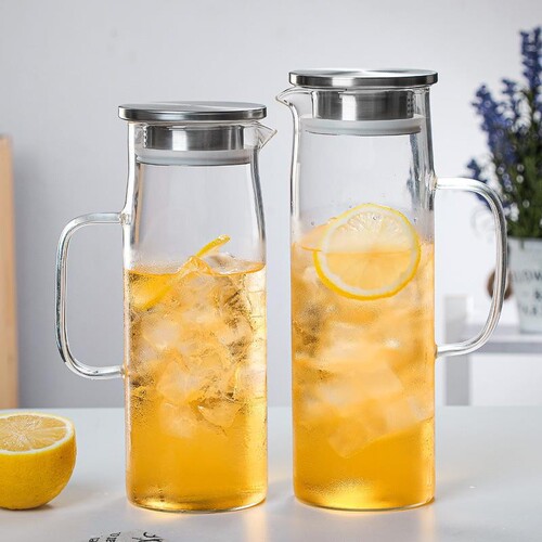 High Borosilicate Glass Straight Body Kettle, Boiled Water/Kool-Aid Jug, Office Large Capacity Transparent Glass Juice/Cold Water Jug