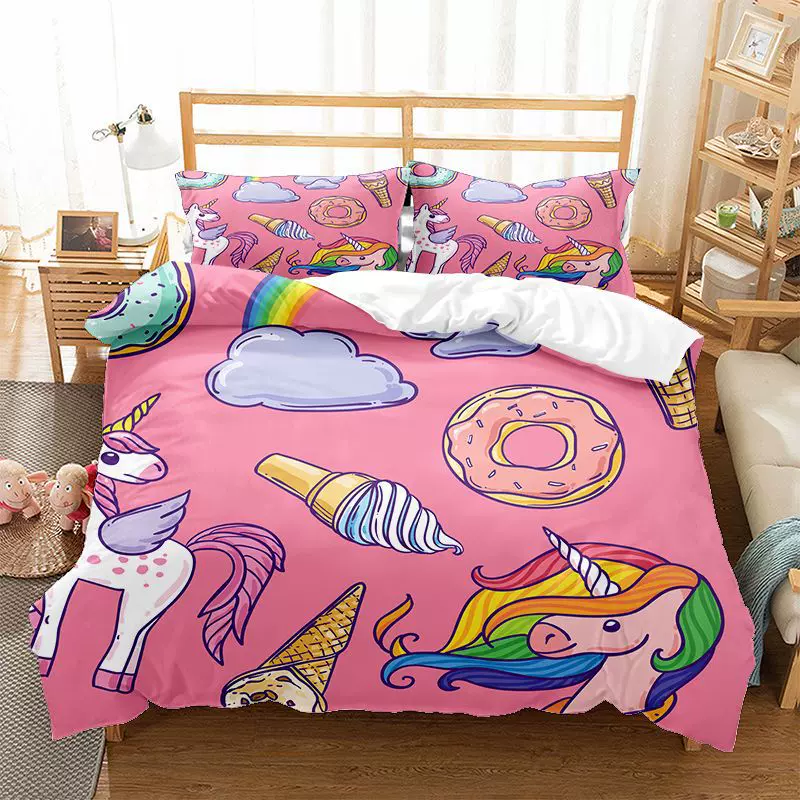 独角兽卡通系列跨境三件套亚马逊羽绒被套磨毛四件套外贸两件套