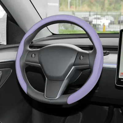 Steering wheel cover: breathable, sweat-absorbent, non-slip, wear-resistant, interior - 5d-nappa-leather-belt-hole-light-purple-38cm