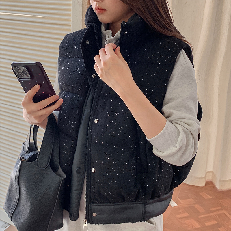 Comercio exterior nuevo caballo de algodón de pluma corto de cuello corto chaqueta sin mangas de hombro de camisa chaleco casuales de mujer image 2