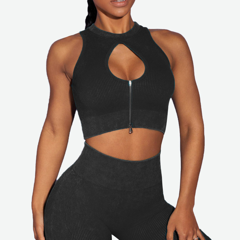 Traje de yoga roscado europeo y americano transfronterizo personalizado espalda corta fitness ropa de yoga elástica ropa deportiva al por mayor