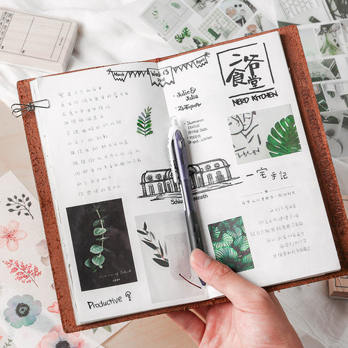 Flat stickers 3 pieces into Japanese paper characters plant planet animal food handbook stickers diy material stickers wholesale