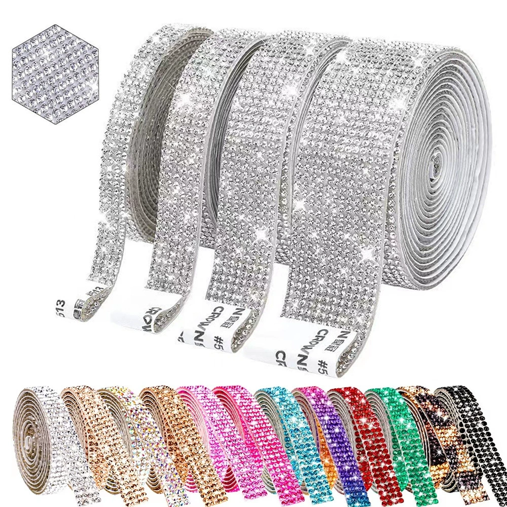 Self-Adhesive Rhinestone Strip, Custom DIY Diamond Sticker, 2–15 rows, Multiple Colors