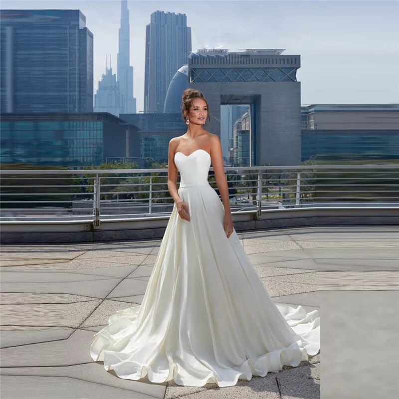 Amazon European and American 2025 New Satin Wedding Dress Long Skirt Slim Off-Shoulder Sweetheart Amazon Bridesmaid Group Autumn