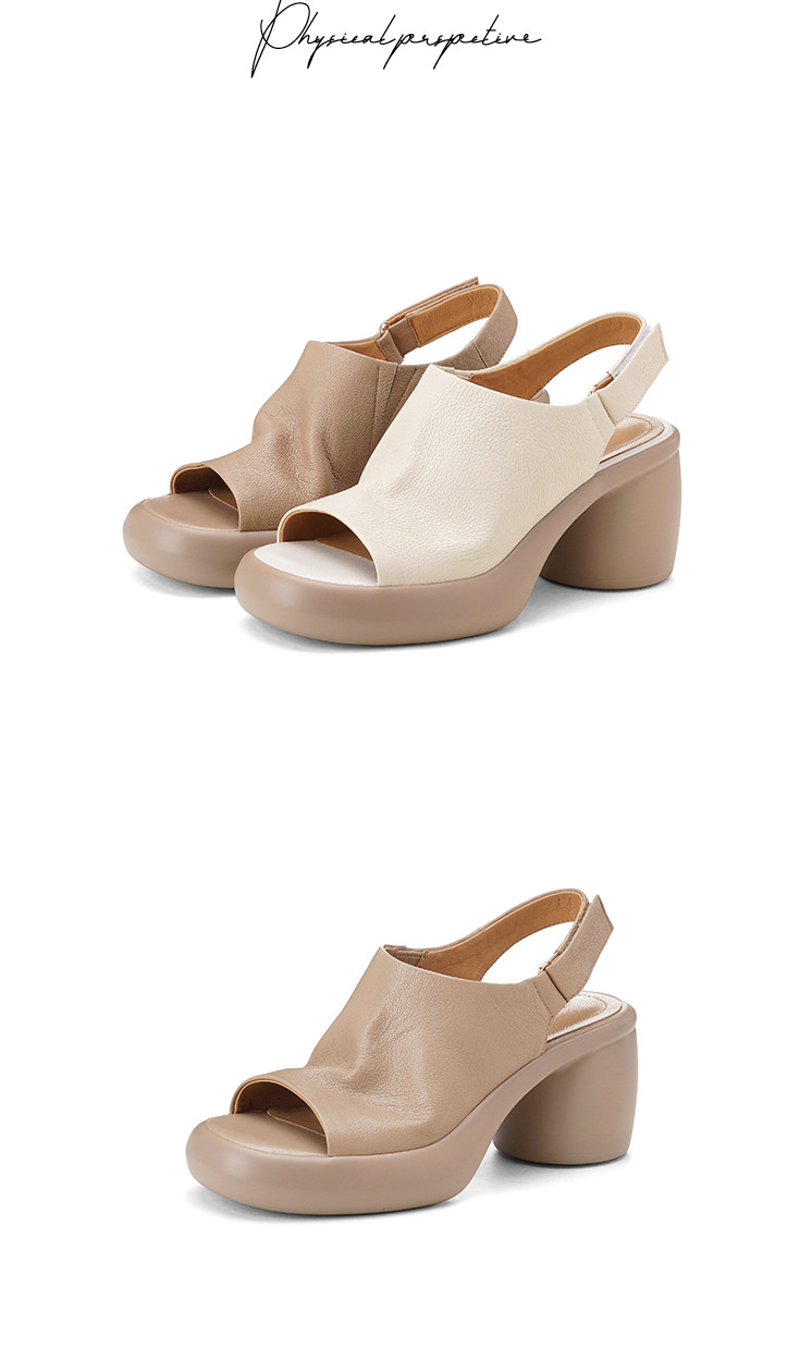 Sandal nữ cao gót mũi hở da cừu quai một từ khóa — màu trắng ngà chi tiết 16