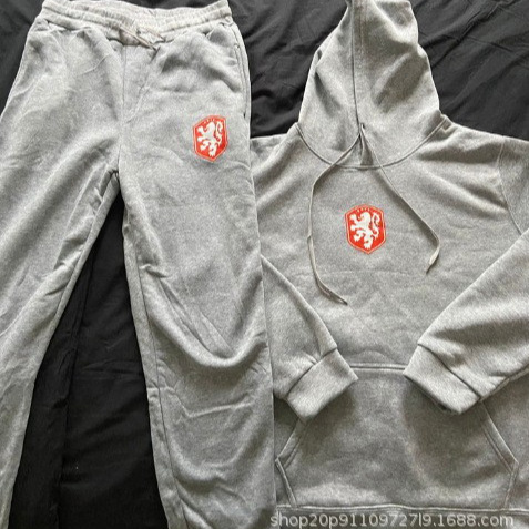 Amazon's New Trendy Brand Cross-Border Loose Sports Suit American Retro Fashion Printed Men's Sweatshirt and Sweatpants Foreign Trade