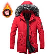 2022新款棉衣男中长款休闲连帽外套加绒棉袄冬季毛领中老年棉服