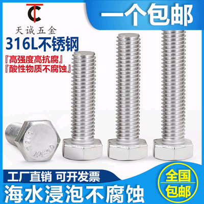 M12M14M18 316L不锈钢外六角螺丝螺栓*30-35-40*50*60-80-150mm