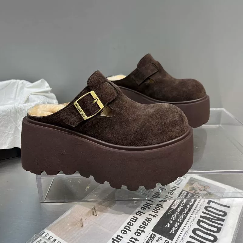 Plove Bokye Cotton Drag 2024 Осень и зима новая половина тапочек Baoke головка носит Bolken обувь с толстой подошвой полупальцы женщина