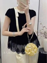2025夏季女装新款真丝丝绒短袖圆领宽松时尚优雅上衣108