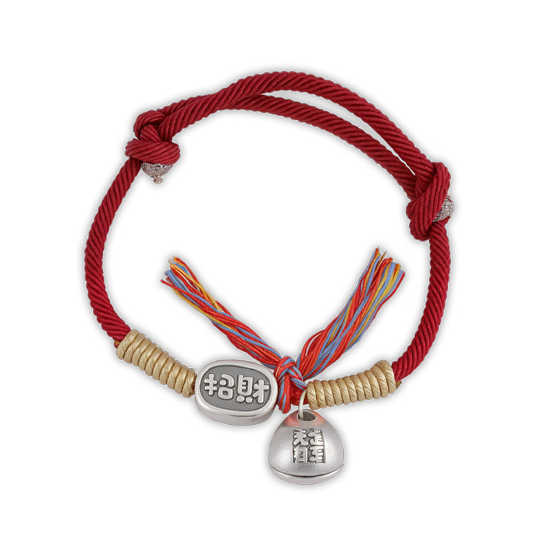 999 pie de plata Nafu para atraer la fortuna pulsera campanas de mujer año de vida 2025 año de la serpiente tejido a mano pareja cuerda roja cuerda de mano