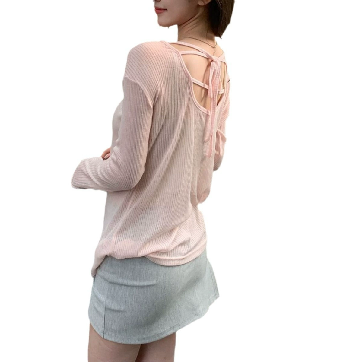 Long-sleeve, summer thin sweater, backless, 2024 years, oversize, sun protection
