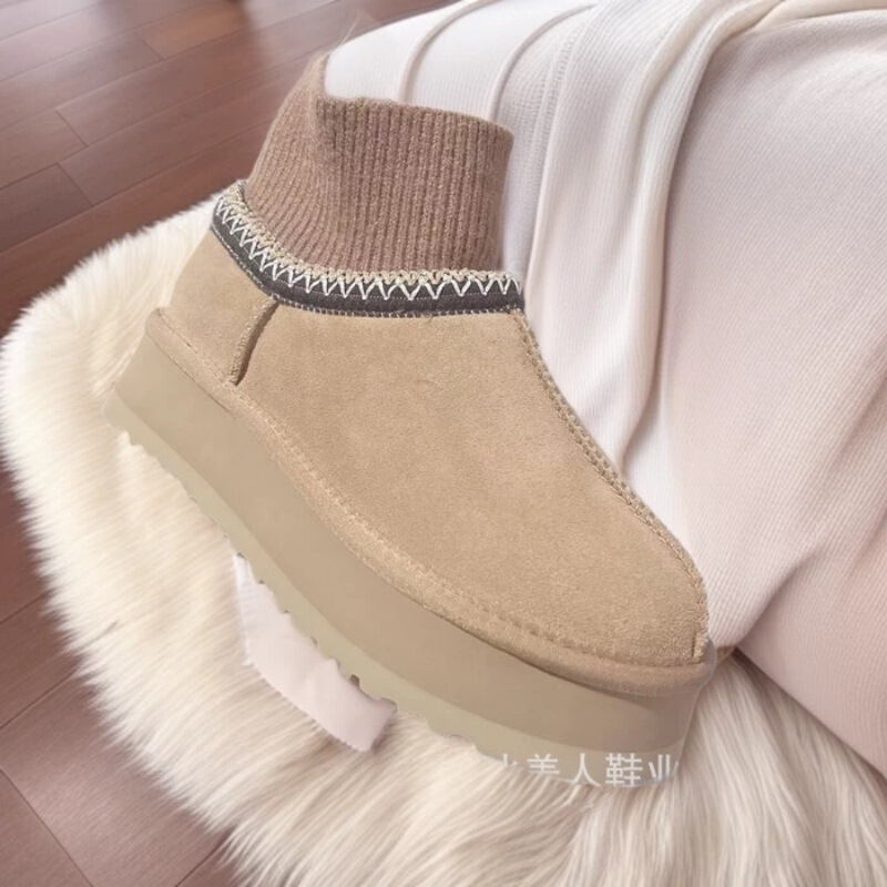 2026 New Cross-Border Model Tazz Tazz Socks with Height-Increasing Cuffs, Evq Leather and Fur Integrated, Leg-Lengthening Ethnic Style Snow Boots for Women