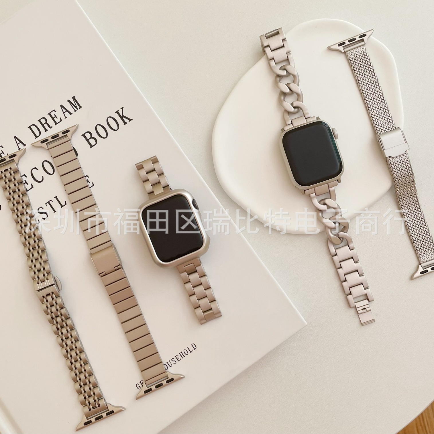 Suitable for iwatch9 Apple Watch Starlight Series Strap applewatch1-10/se Metal Strap