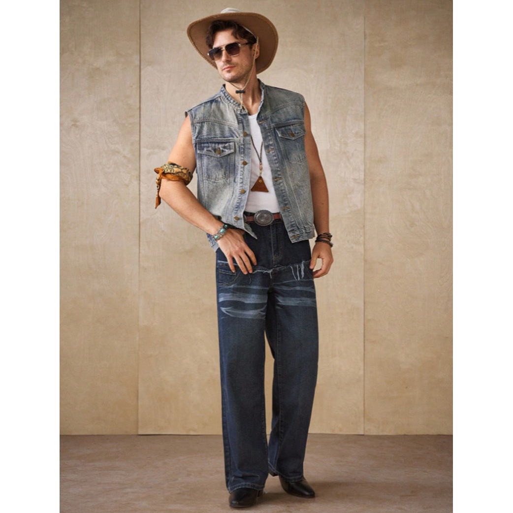 Men's Denim Jacket Style Fashion Trendy Street Short Sleeved Vest Best Selling Item_voghion.com