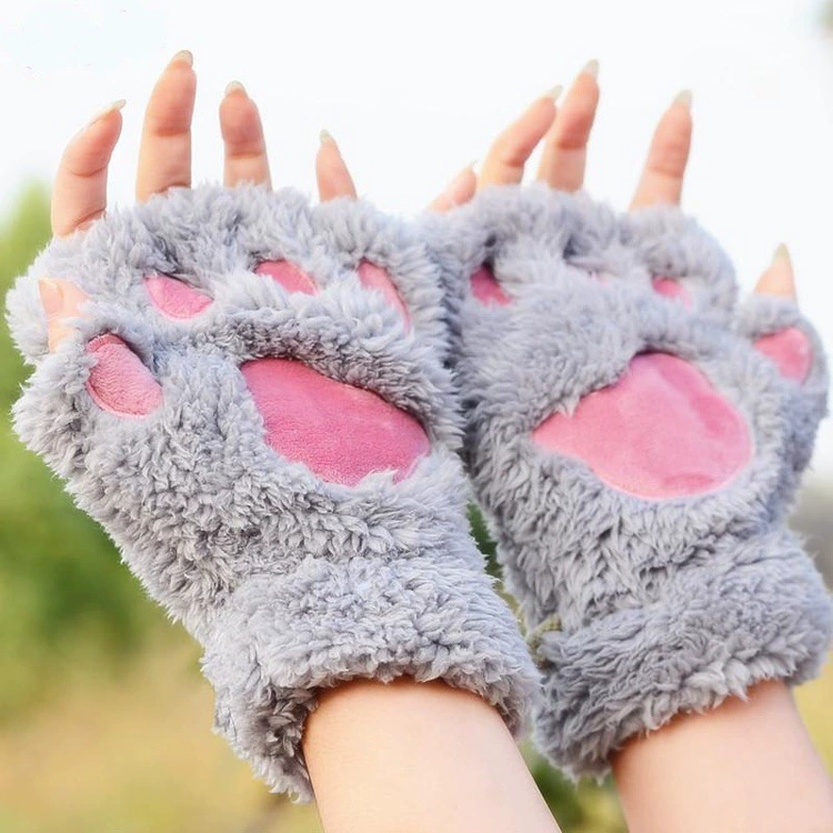 Keep warm gloves, winter velvet cartoon cute set for elementary school students for office, fingerless, increased thickness