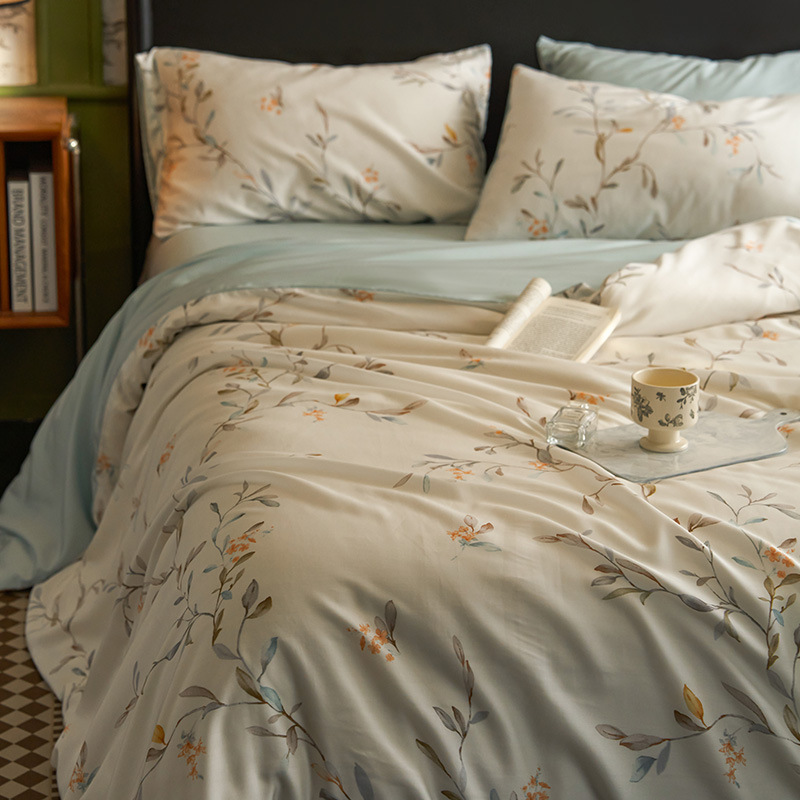 Juego de cama de cuatro piezas de verano Lycelle Tensire 2025 nueva funda de edredón de sábana de seda de hielo ropa de cama desnuda sedosa