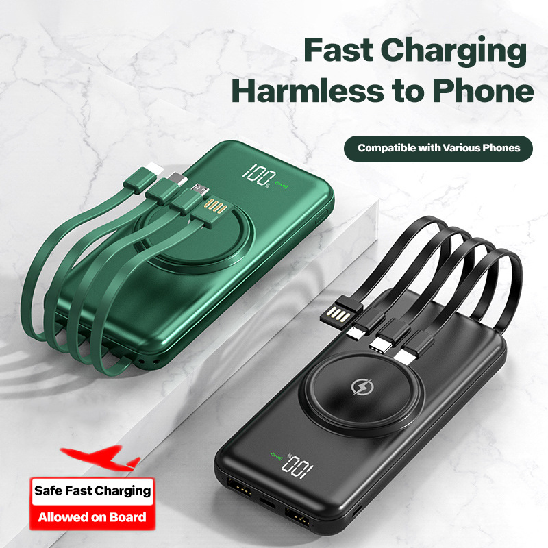 New Model for Foreign Trade and Cross-Border Sales: Wireless Charging, Sharing, Built-In Cable, Compact Power Bank, 20000Mah, Universal for Mobile Phones