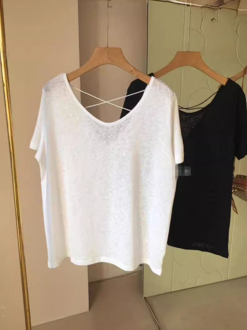 Hollow Scheming Backless top Pure Cotton Fat mm Covering the Flesh Loose Slimming Look Large Size Short-sleeved t-shirt Women's Design ins trend