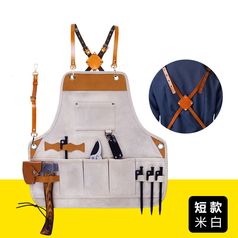 Delantal de lona engrosada transfronteriza PU delantal de cuero suave peluquería tienda de té de leche ropa de trabajo electricista herramientas de carpintería delantal