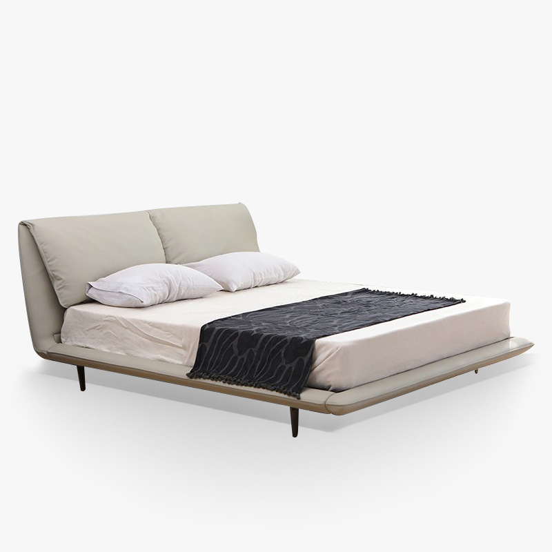 奶油風小象真皮床極簡羽絨主臥室臥房宅寂風大象耳朵雙人婚慶大床